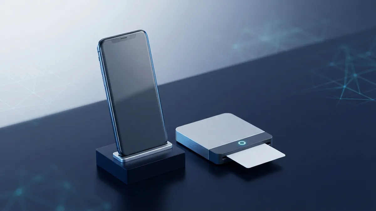 Mobile and in-person payment hardware Smartphone and card reader showing modern mobile and in-person payment hardware