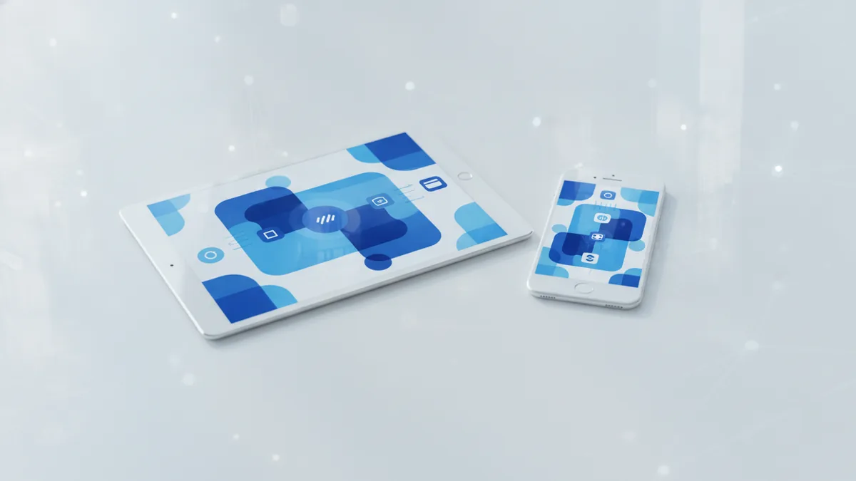 Tablet and phone representing web and in-app payment processing experiences