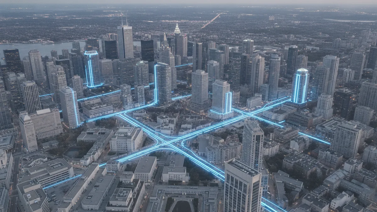 City infrastructure with glowing payment network connections across Canada
