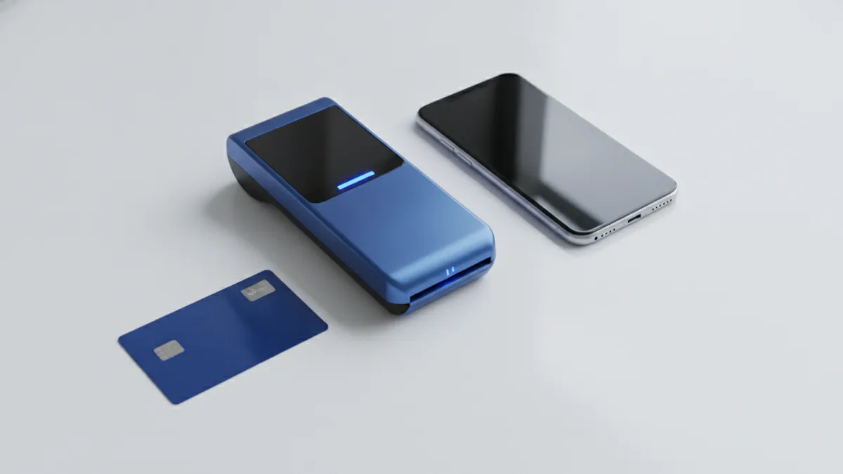 Debit card, contactless terminal, and smartphone used for payment