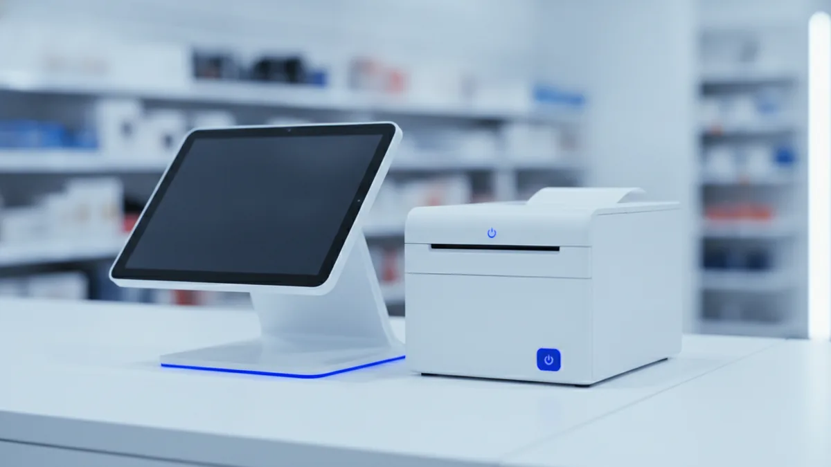 Point-of-sale terminal on a counter representing card payment services