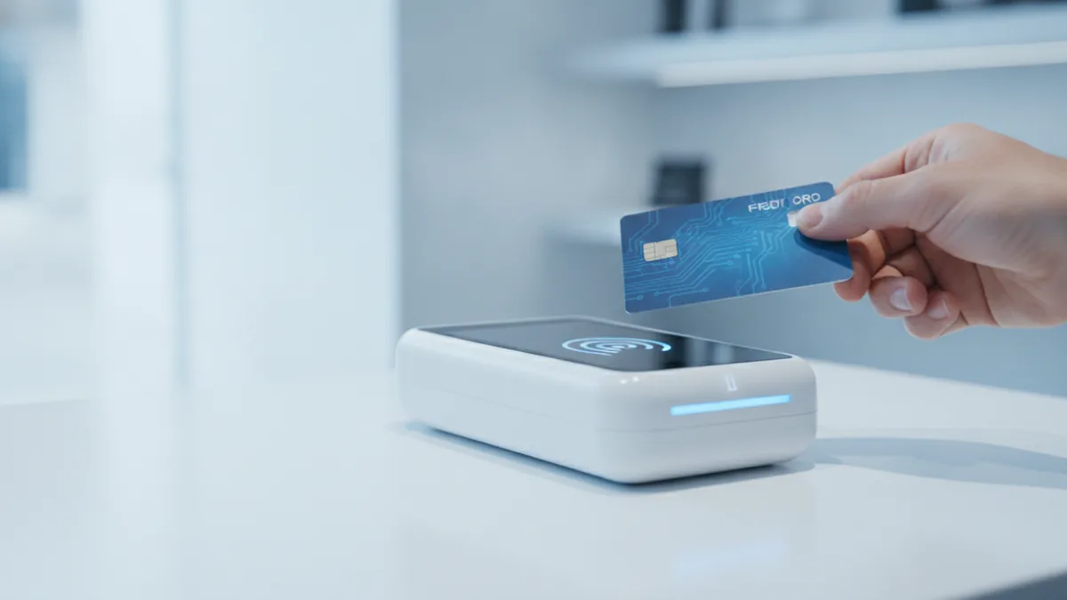 Quick in-store card acceptance Contactless card payment at a modern retail terminal
