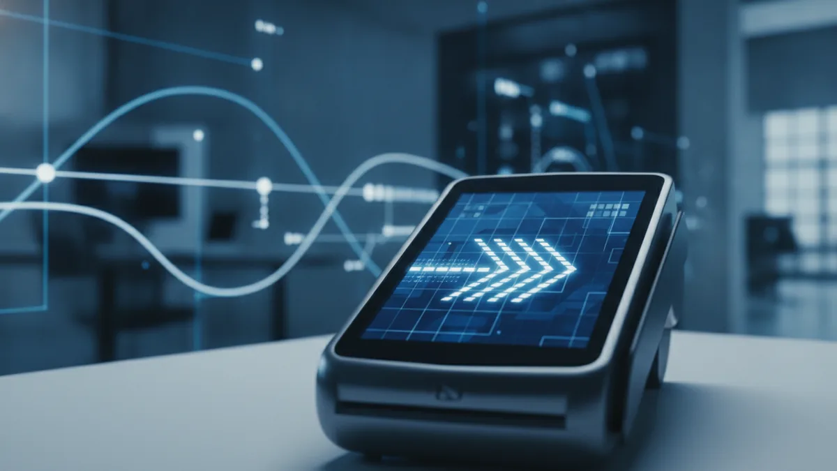 Close-up of a payment terminal suggesting secure electronic transfer