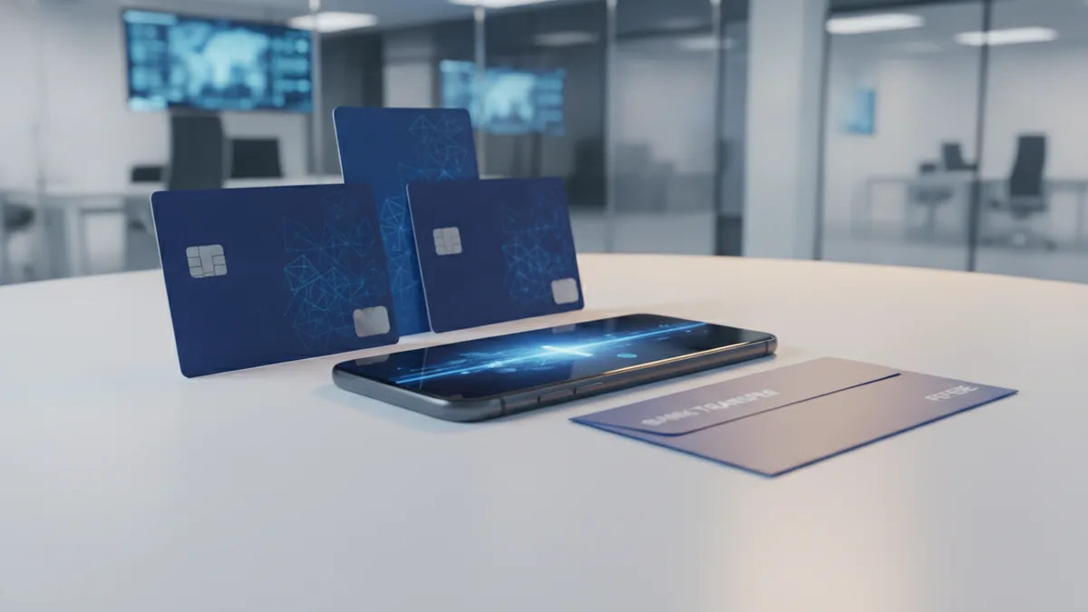 Flexible payment methods represented by card, bank transfer, and digital wallet items
