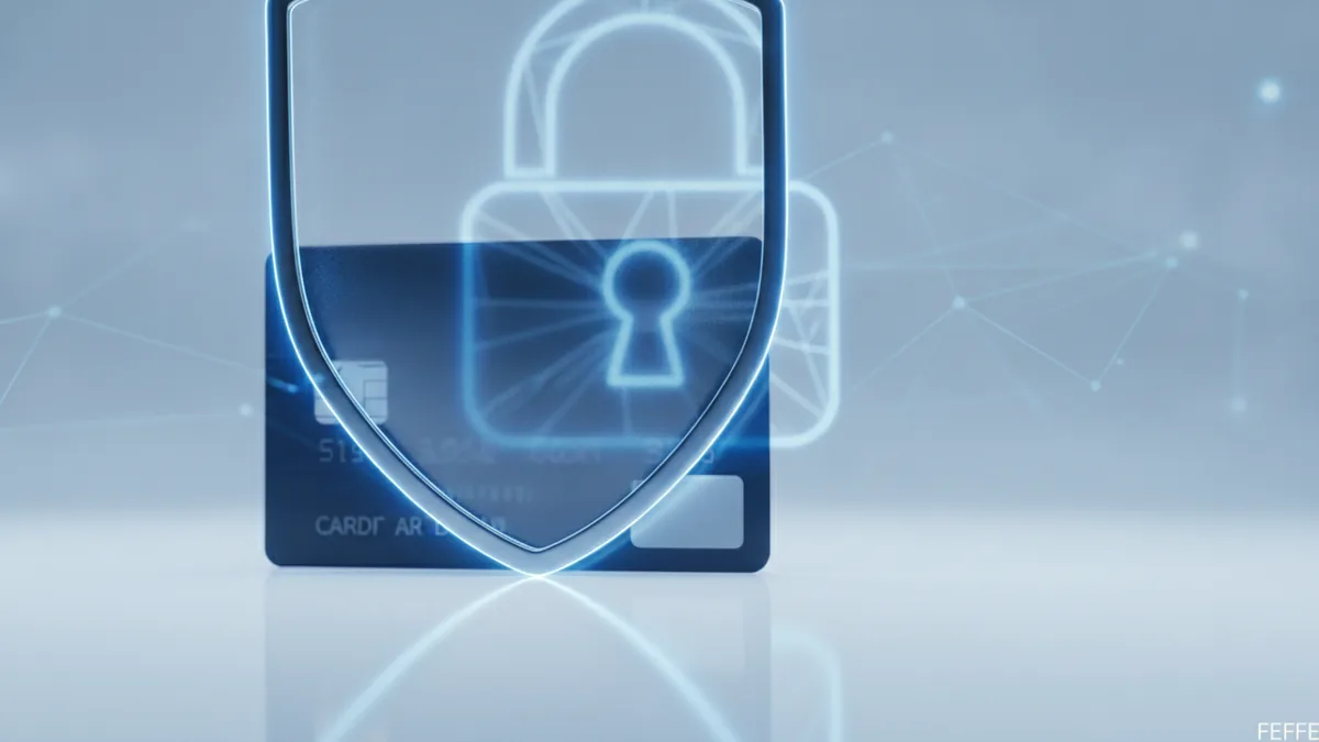 Payment security and fraud controls Fraud prevention concept with a payment card behind a secure shield and lock