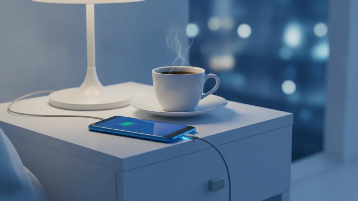 Avoid missed due dates Phone on a nightstand representing setting up reminders and auto-pay.