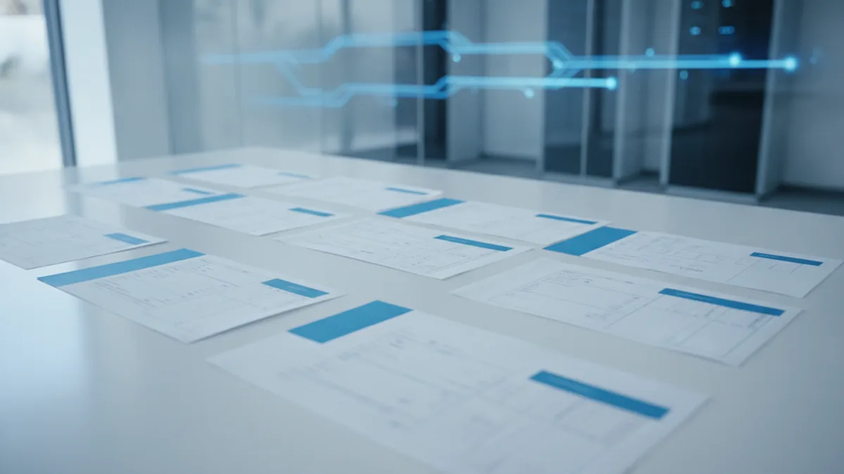 Freight invoice matching records Freight billing records arranged beside shipment documents for invoice matching