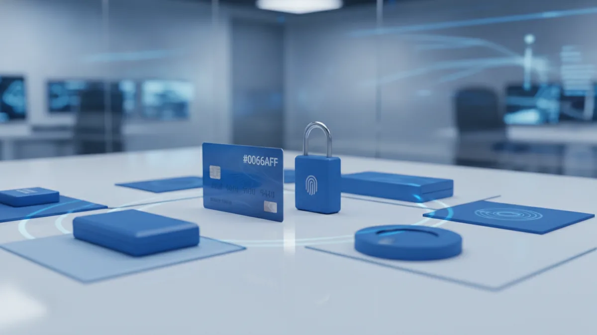 Digital payment security concept with bank card, lock symbol, and secure account tools