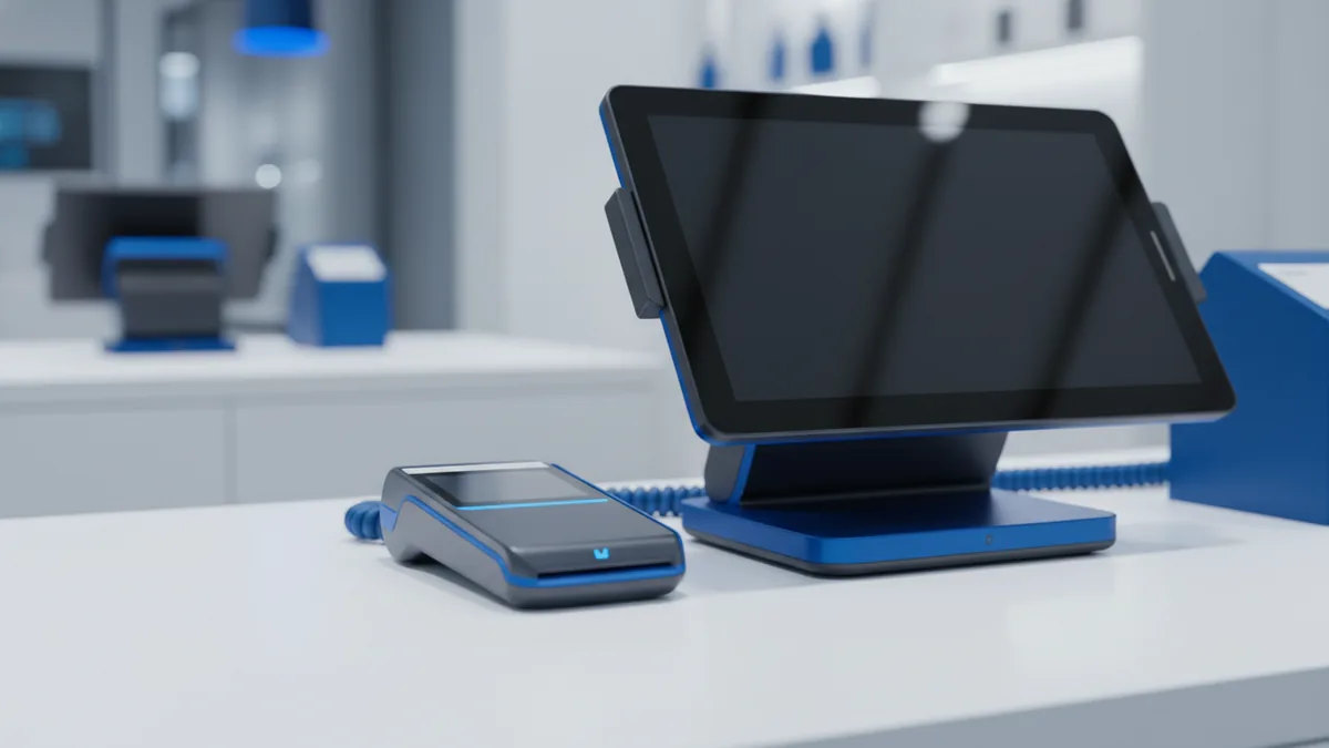 Card reader at a store checkout representing electronic payment acceptance.