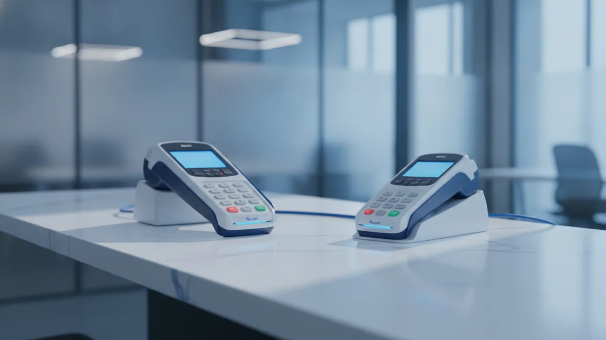 Checkout devices representing transaction initiation in modern payment processing.