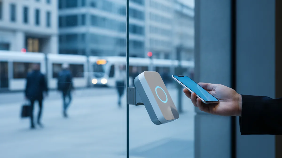 Cards, wallets, and tap to pay Contactless payment with a phone near a terminal outside a storefront