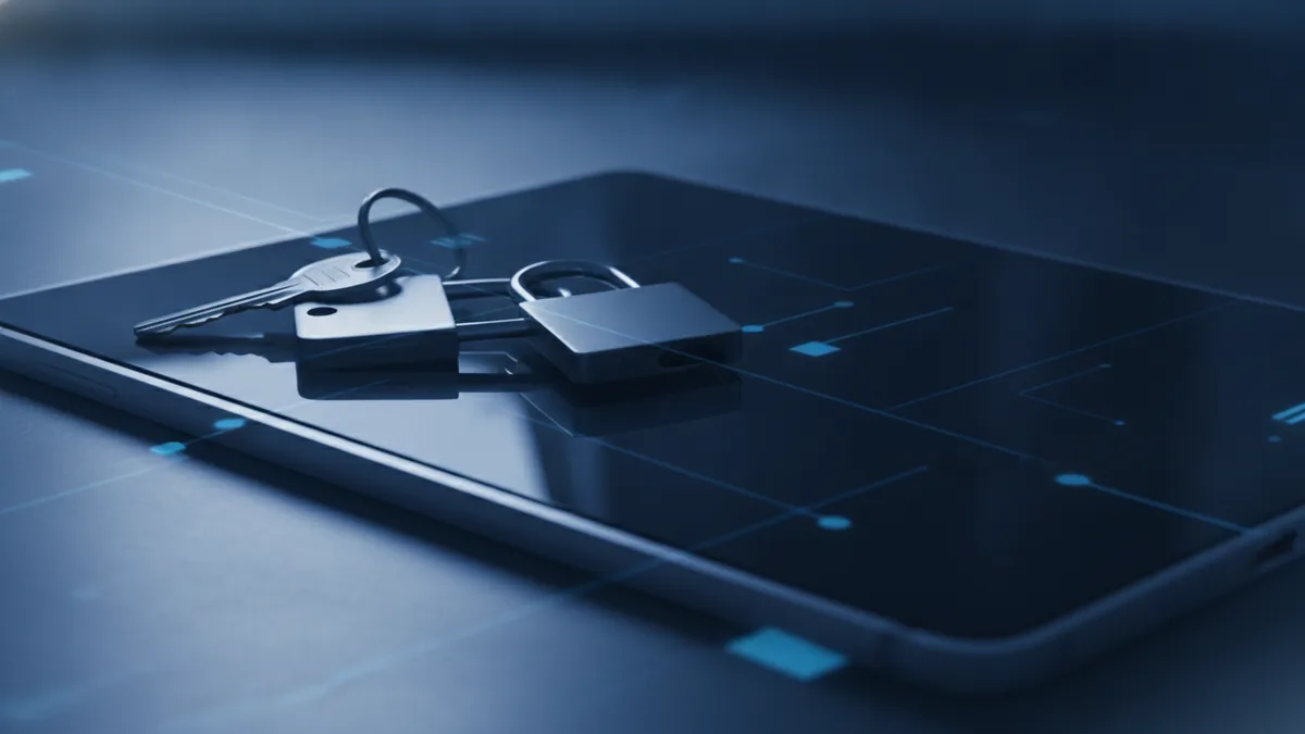 Secure payment concept with phone, lock, and apartment keys