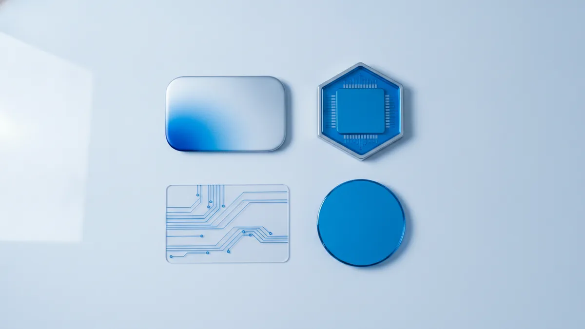Four payment service choices represented by distinct cards and neatly arranged finance tools