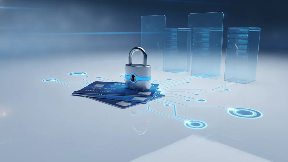 Payment security and fraud checks Payment security review with cards, lock symbol, and connected finance tools