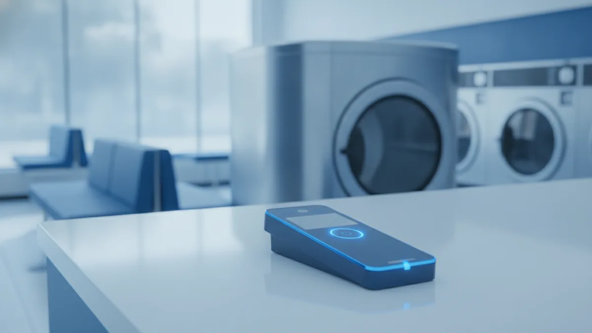 Clean laundromat environment where contactless payment speeds up machine starts