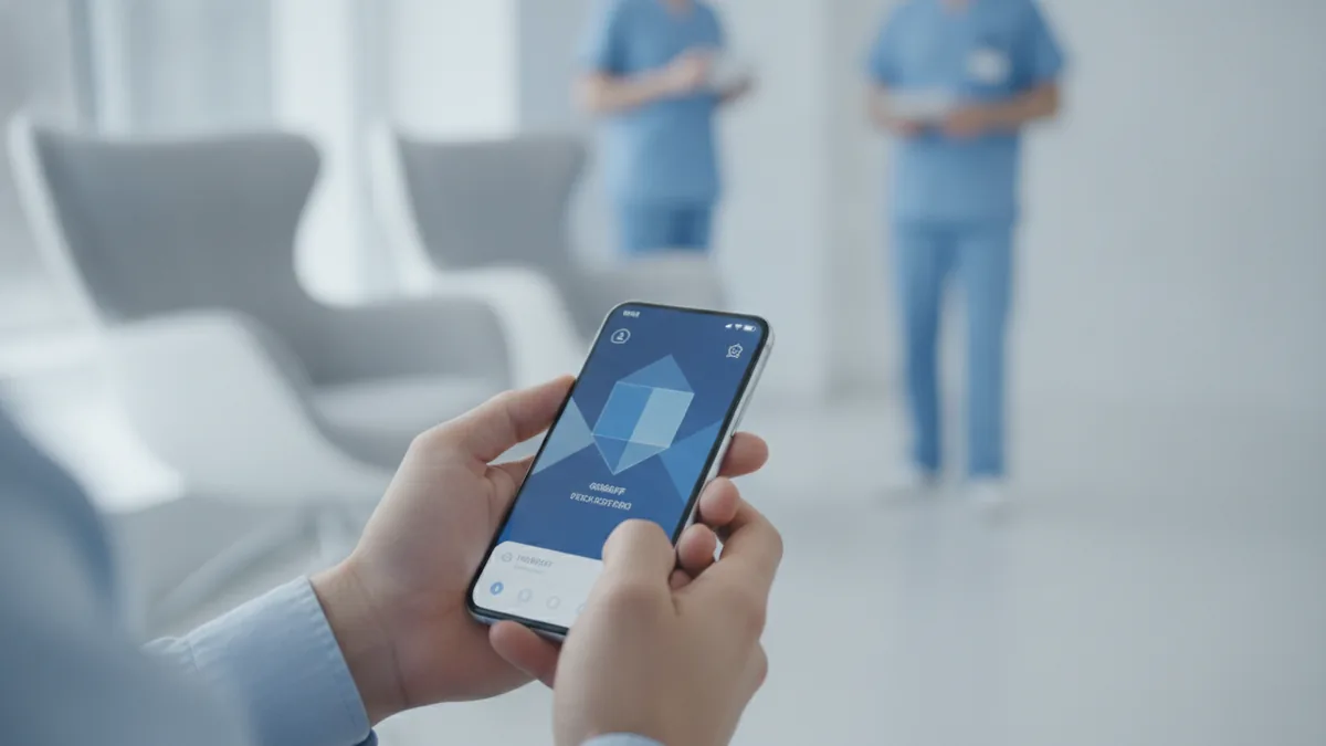 Digital wallets and portals Patient paying a medical bill using a smartphone in a clinic