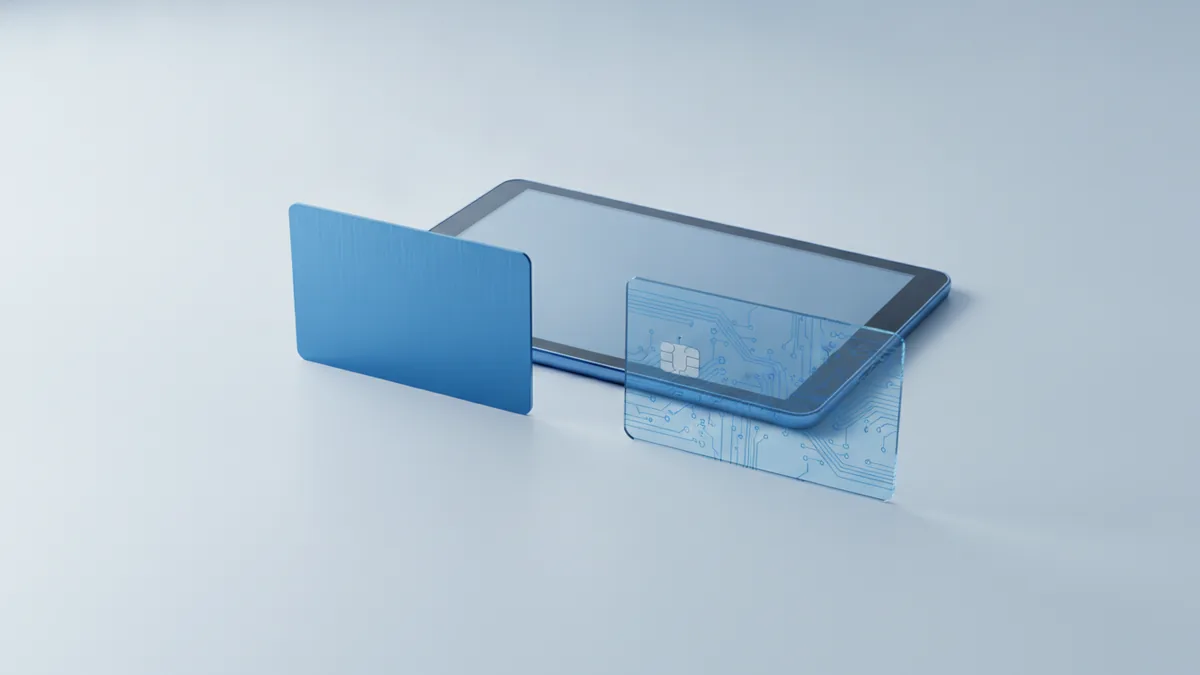 Providers at a glance Cards and a tablet on a desk to represent comparing payment providers