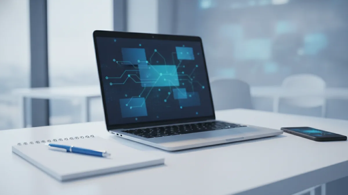 Workspace with laptop and phone representing payment features and setup planning