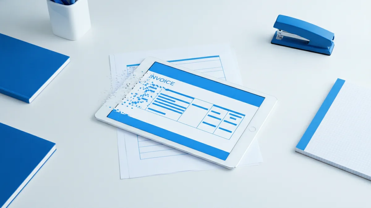 Tablet showing a streamlined invoice flow for digital billing and payments
