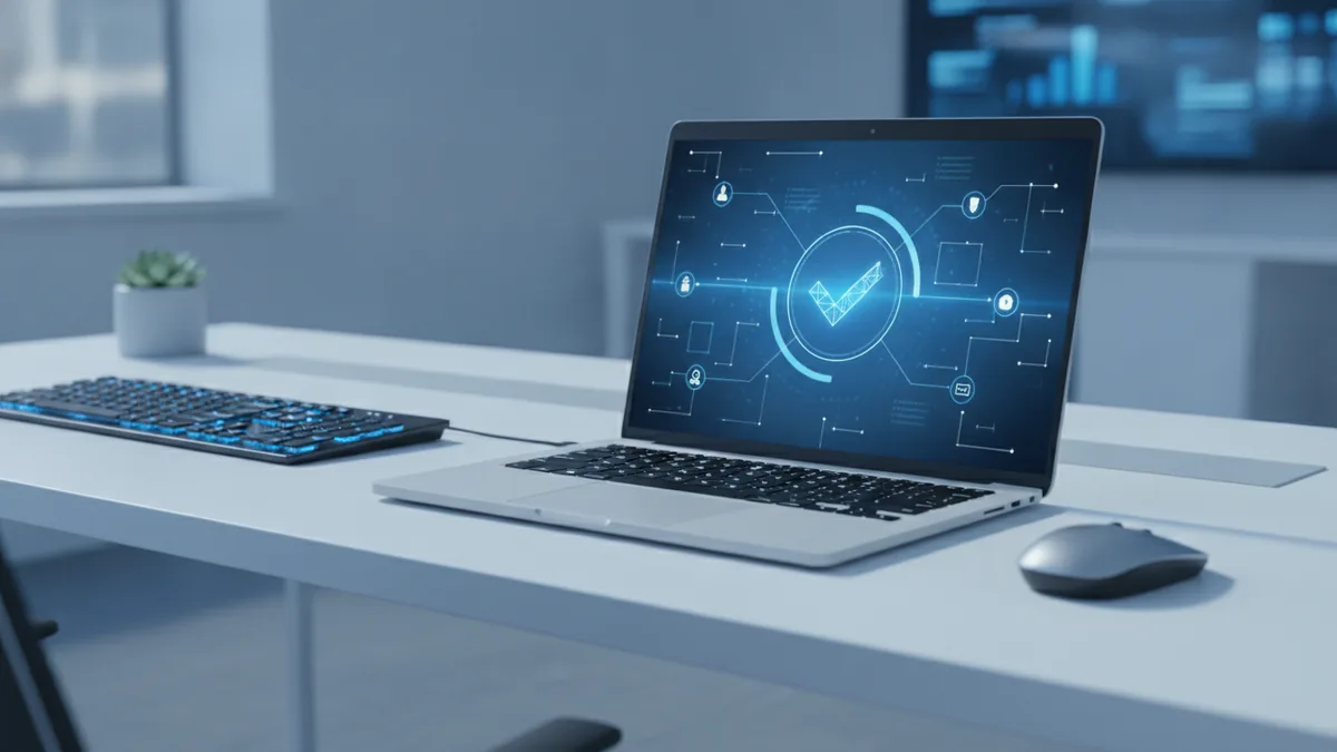 Laptop workflow illustrating secure online checkout and payment confirmation