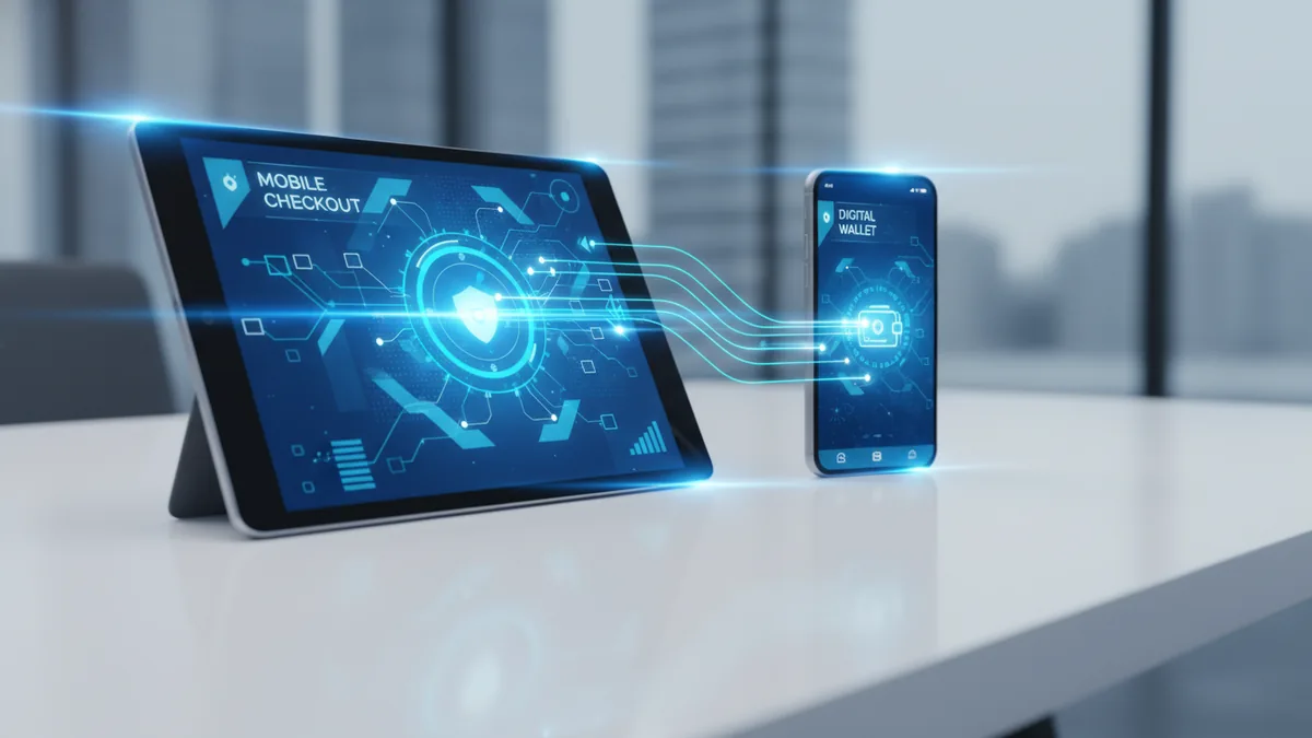 Mobile devices representing a checkout and wallet handoff experience