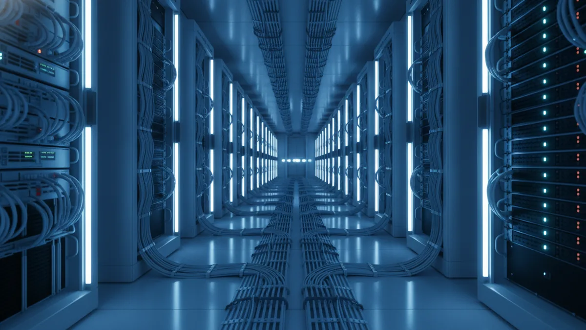 Server infrastructure showing secure transaction processing pathways