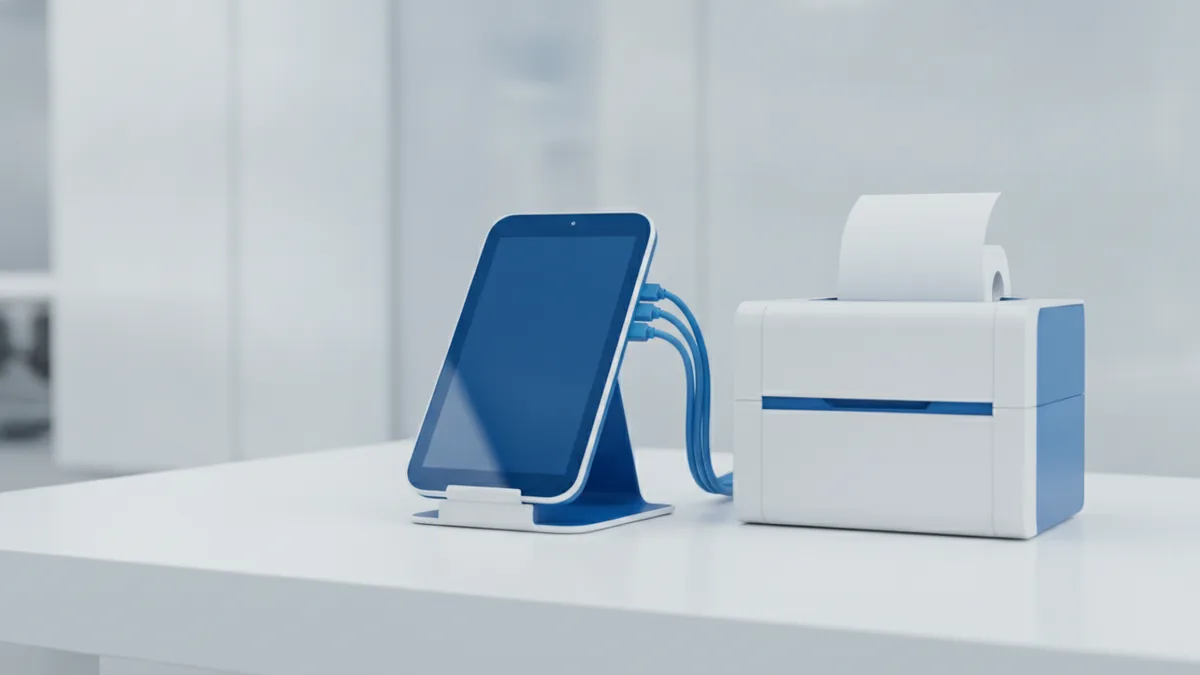 Close view of a payment POS terminal setup on a retail counter