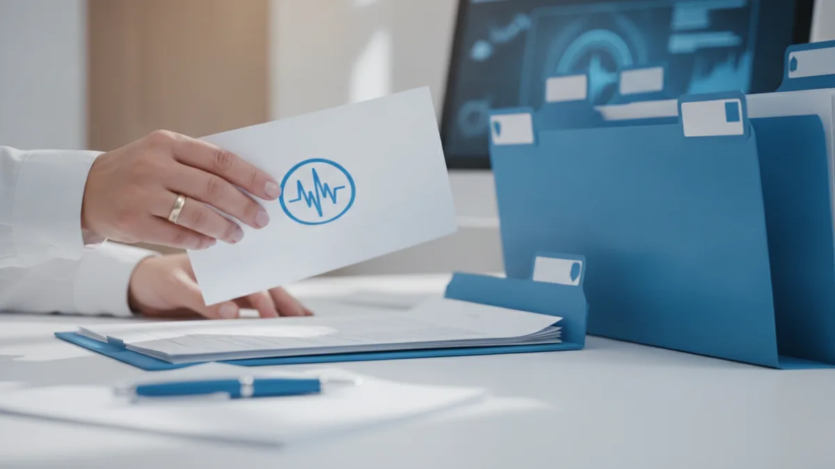Documents for posting Hand filing remittance documents into labeled folders for payment posting