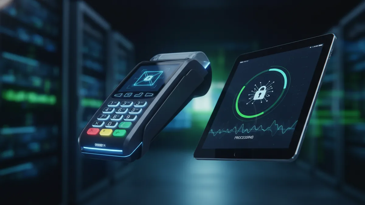 Payment lifecycle overview Modern payment devices representing payment orchestration and receipt generation