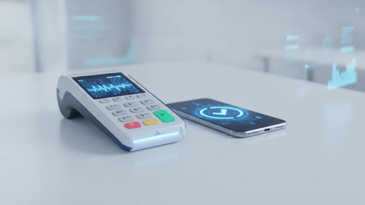 Electronic payments flow Devices showing electronic payment flow from pay to confirmation