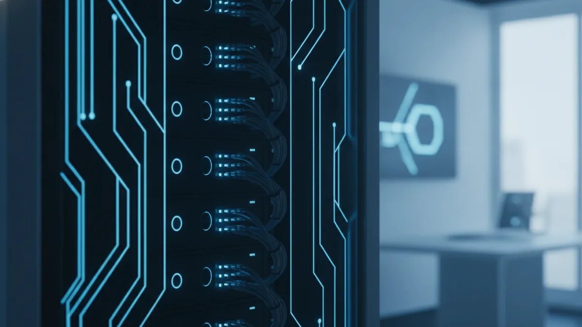 Security and connectivity Server rack lights representing secure payment processing systems