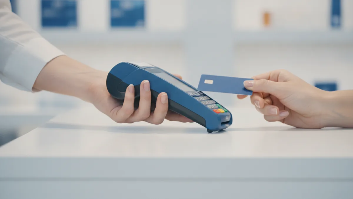 Card payments at the counter Retail checkout with a card terminal and fast payment approval workflow
