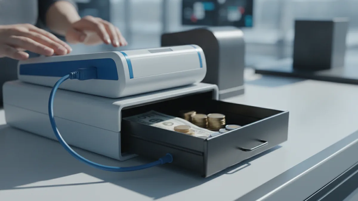 Card reader terminal at a point of sale desk for quick payments