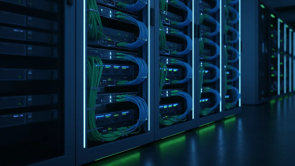 Secure server rack environment illustrating reliable payment infrastructure.