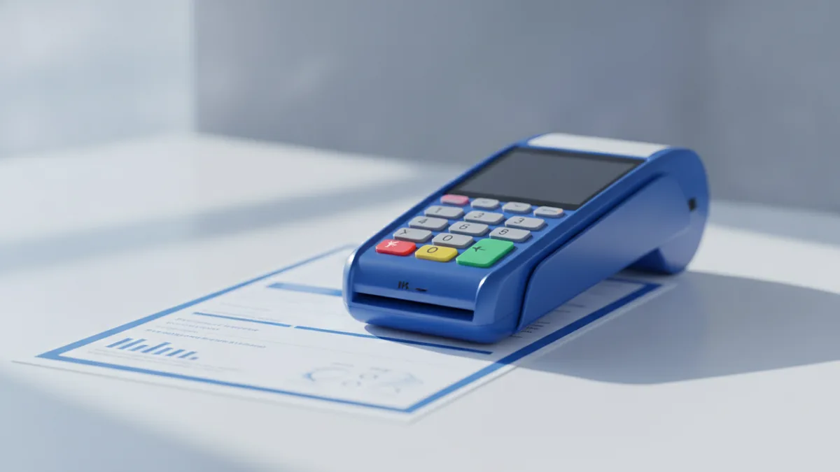 From bill data to payment status Utility bill and payment terminal representing the payment flow
