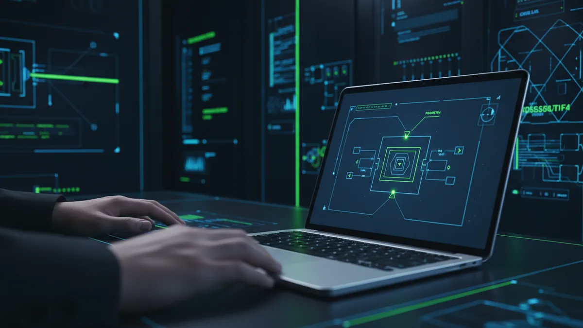 Developer reviewing web payment flow in a secure workspace setting.