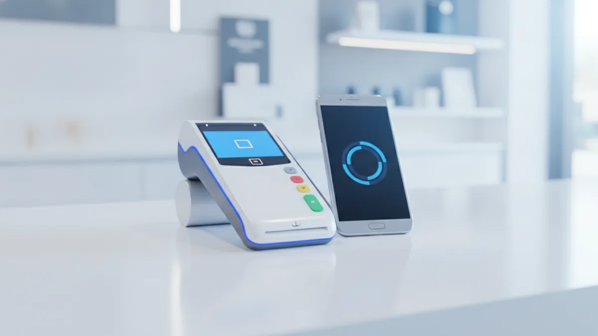 Card and wallet payments connected Card terminal and smartphone illustrating how payment rails enable fast customer checkout