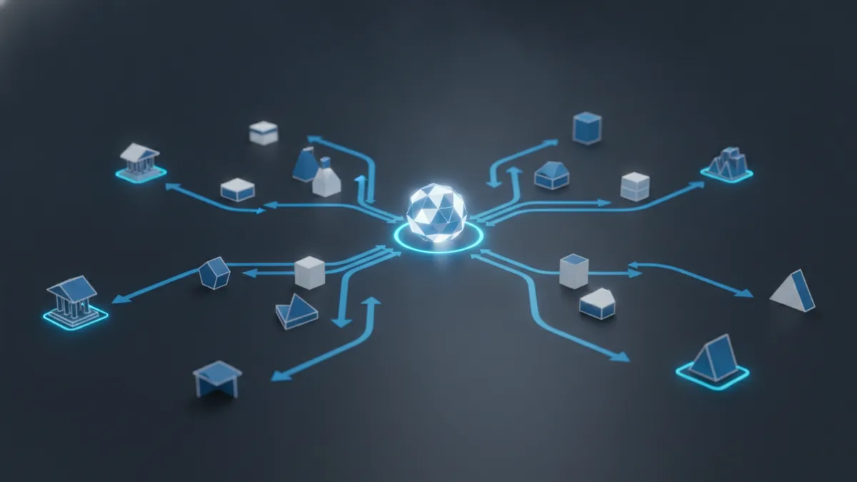 Cards, ACH, wires, P2P, ATMs Abstract routing flows showing different kinds of payment networks and transfer paths